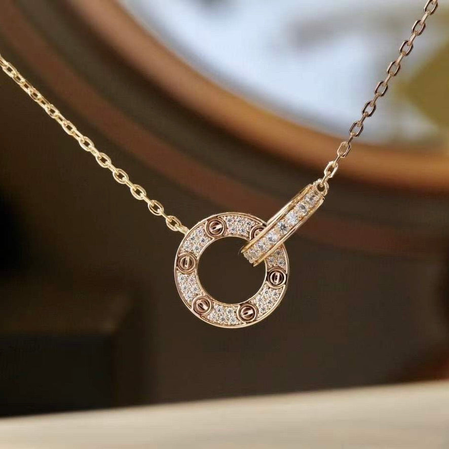 [Meteor Jewels]LOVE 7.6MM NECKLACE Meteor GOLD AND SILVER  FULL DIAMOND