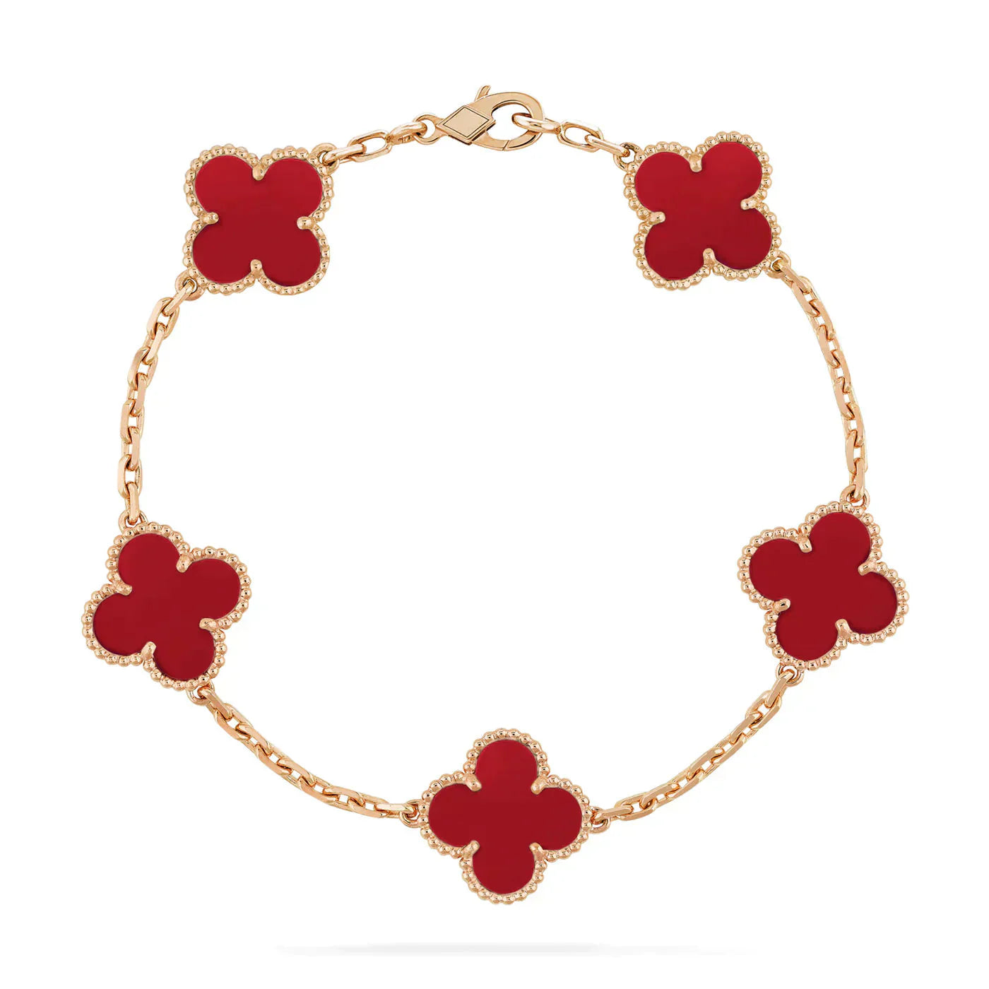 [💎ROSE💎]CLOVER 5 MOTIFS RED AGATE  BRACELET