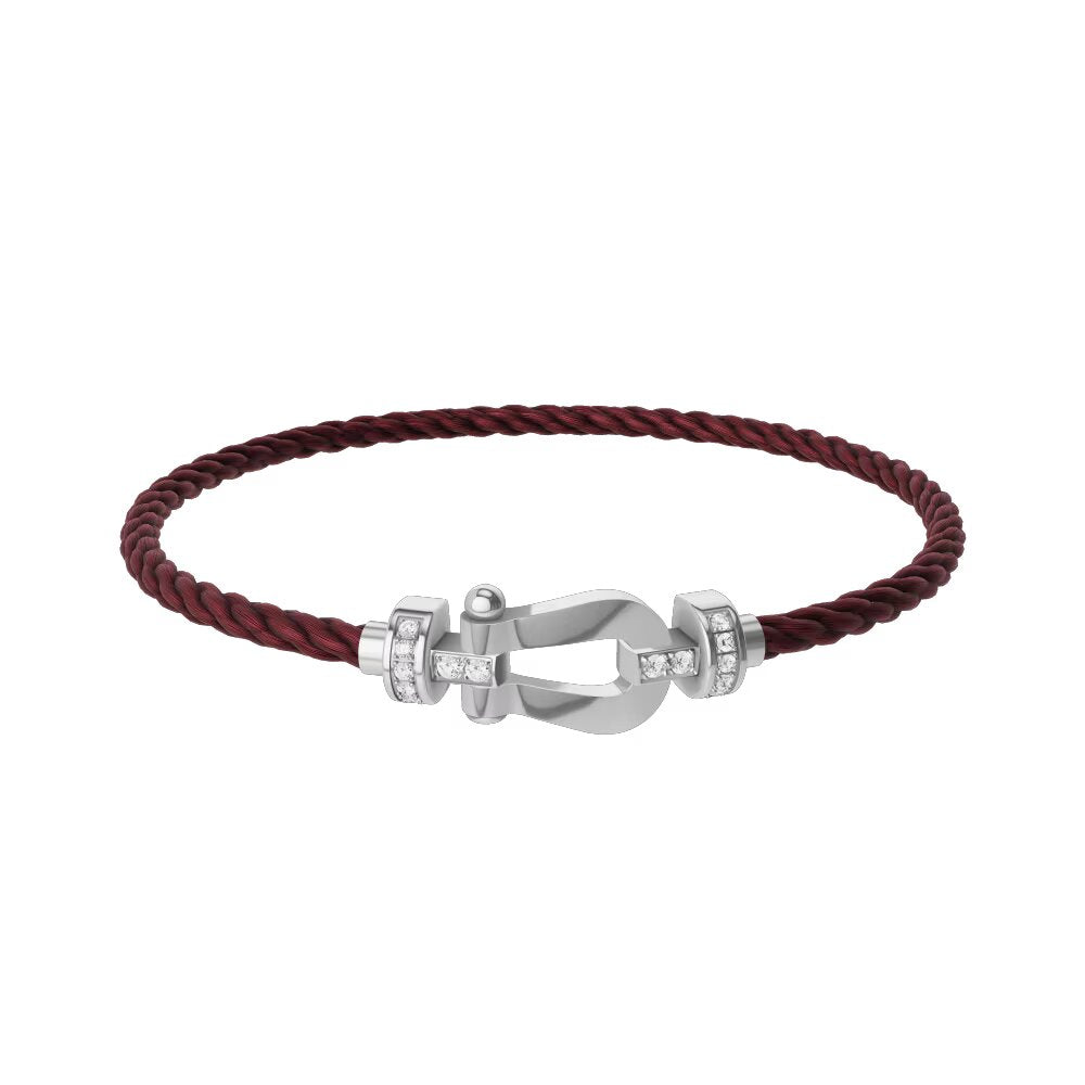 [Rose of Tomorrow] CHANCE Small 8 Buckle Half Diamond Red Rope Silver Bracelet