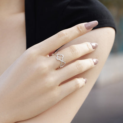 [Rose Tomorrow]Hollow Design Four-Leaf Clover Flower Shape Ring