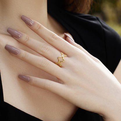 [Rose Tomorrow]Hollow Design Four-Leaf Clover Flower Shape Ring