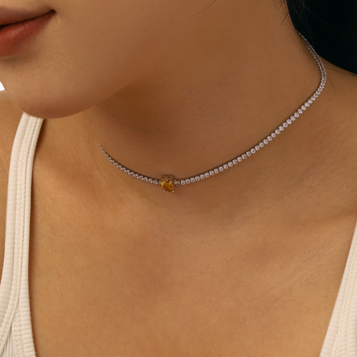 [Rose Tomorrow]1.0 carat Unique Pear Cut Tennis Necklace