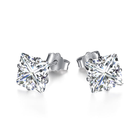 [Rose Tomorrow]Stylish Shiny Square Center Stone Stud Earrings