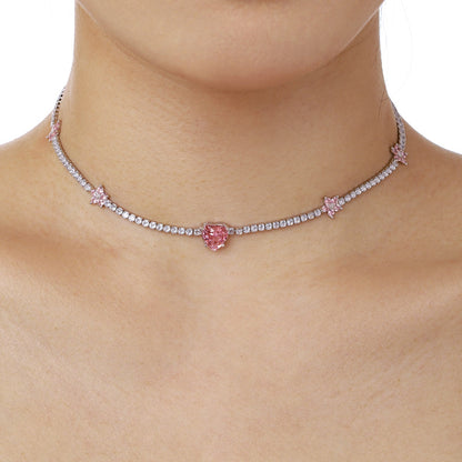 [Rose Tomorrow]Dazzling Pink Heart Flower Necklace