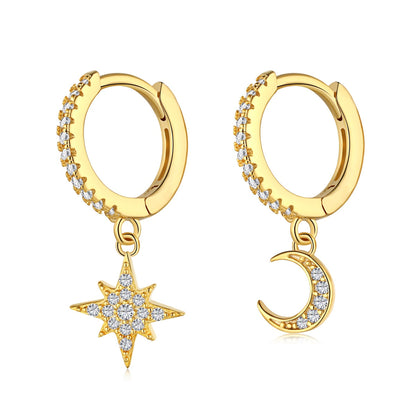 [Rose Tomorrow]Star and Moon Asymmetric Earrings