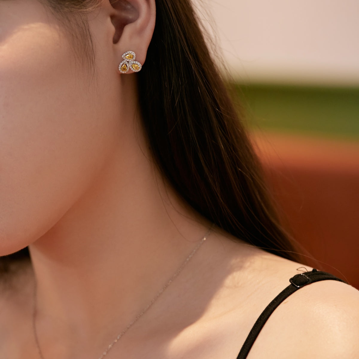 [Rose Tomorrow]Ornate Flower Shape Pear Cut Lover Earrings