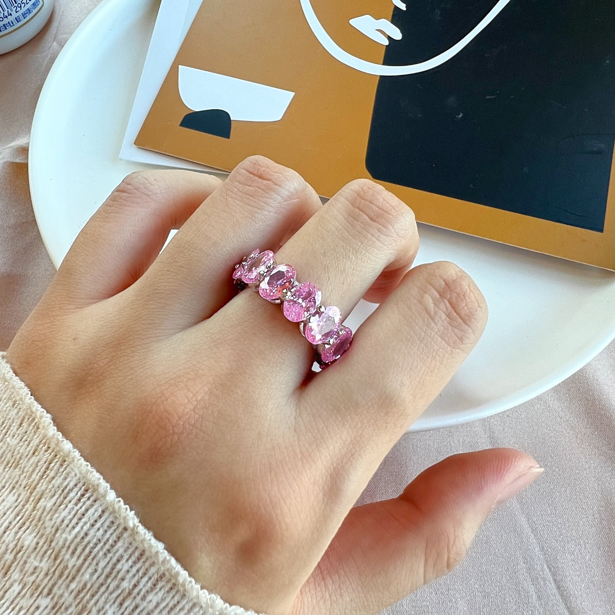 [Rose Tomorrow]Dainty Elongated Cushion Cut Tennis Ring