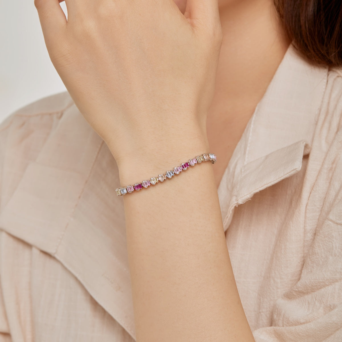 [Rose Tomorrow]Delicate Colorful Emerald Cut Party Bracelet