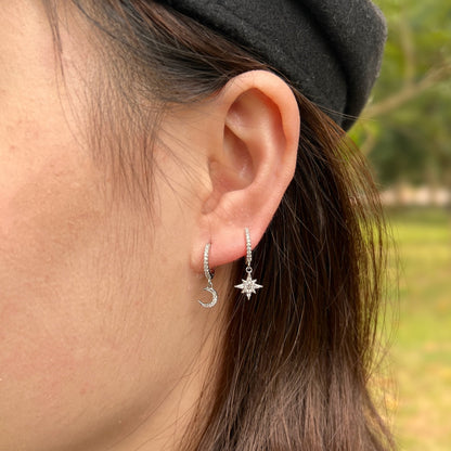 [Rose Tomorrow]Star and Moon Asymmetric Earrings