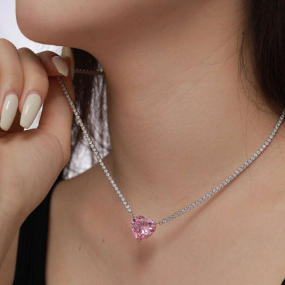 [Rose Tomorrow]8.0 Carat Versatile Colorful Sweet Heart-Shaped Tennis Necklace