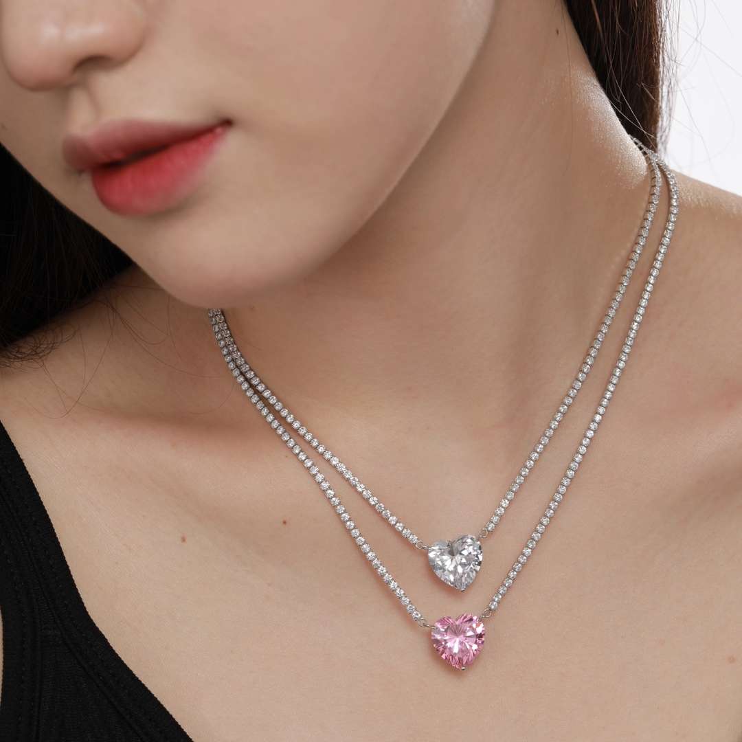 [Rose Tomorrow]8.0 Carat Versatile Colorful Sweet Heart-Shaped Tennis Necklace