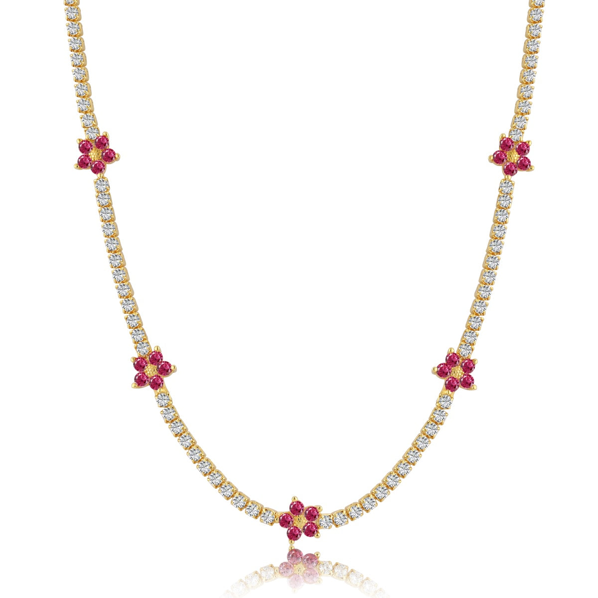 [Rose Tomorrow]Luxurious Colorful Flower Tennis Necklace