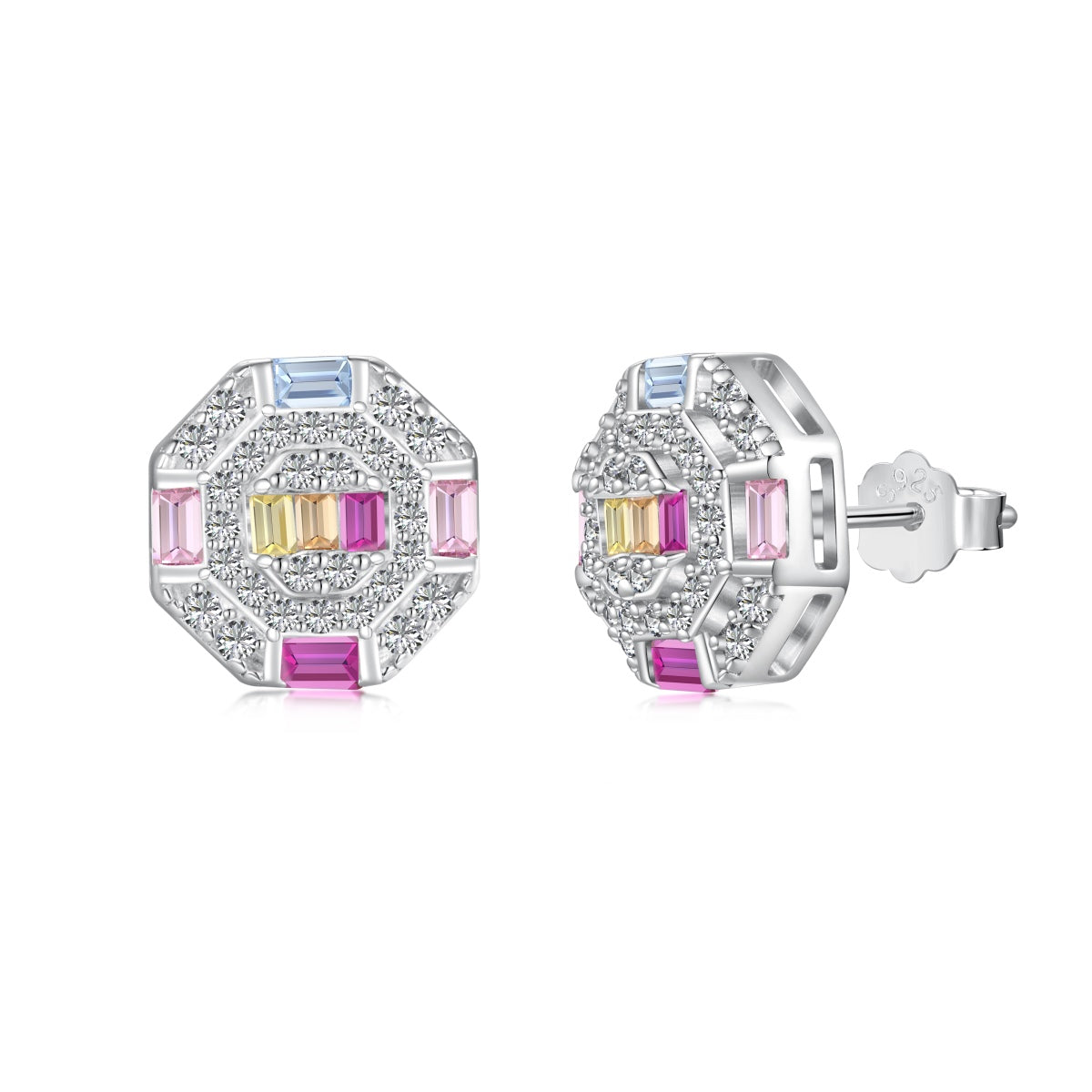 [Rose Tomorrow]Ornate Colorful Octagon Shape Daily Earrings