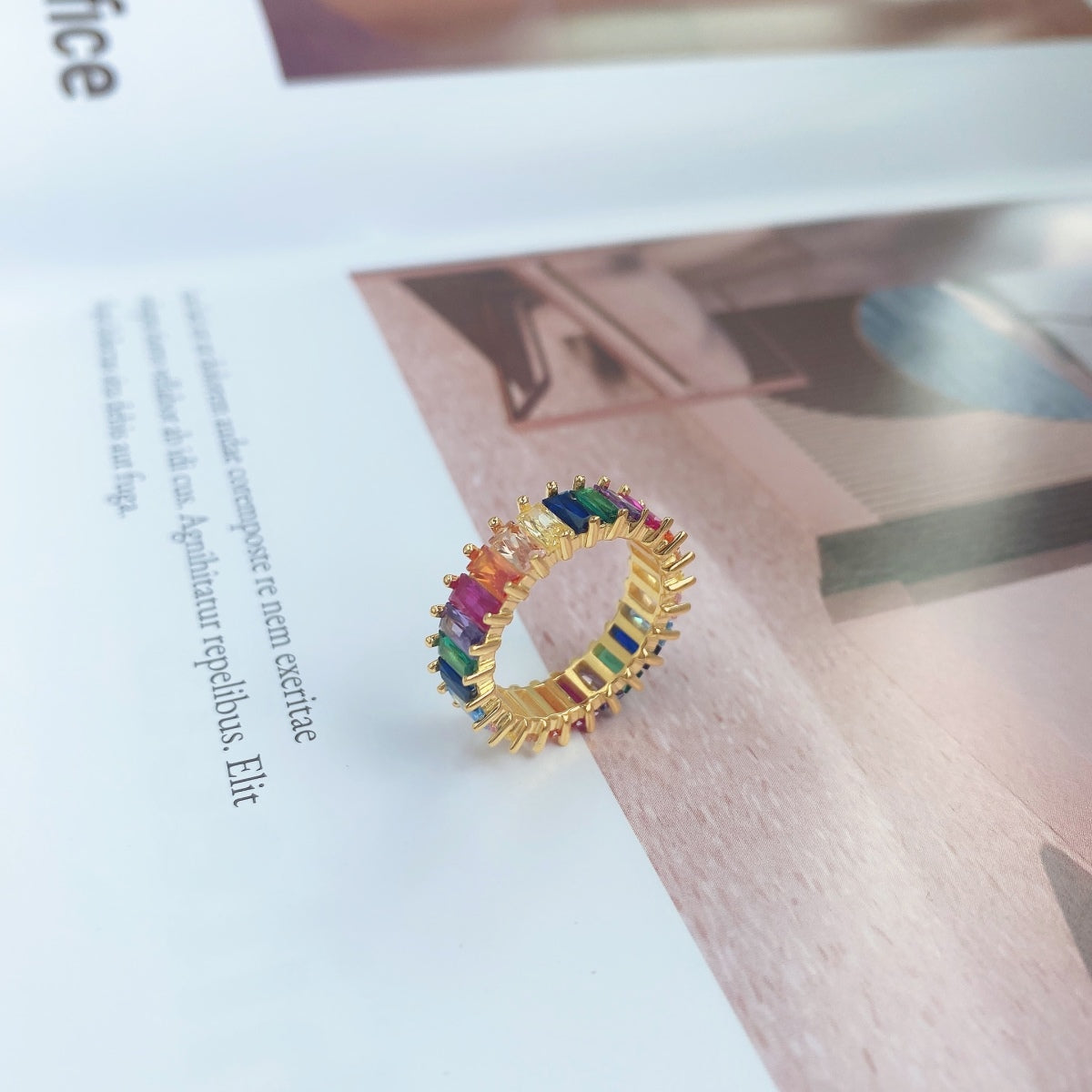 [Rose Tomorrow]Unique Colorful Radiant Cut RIng