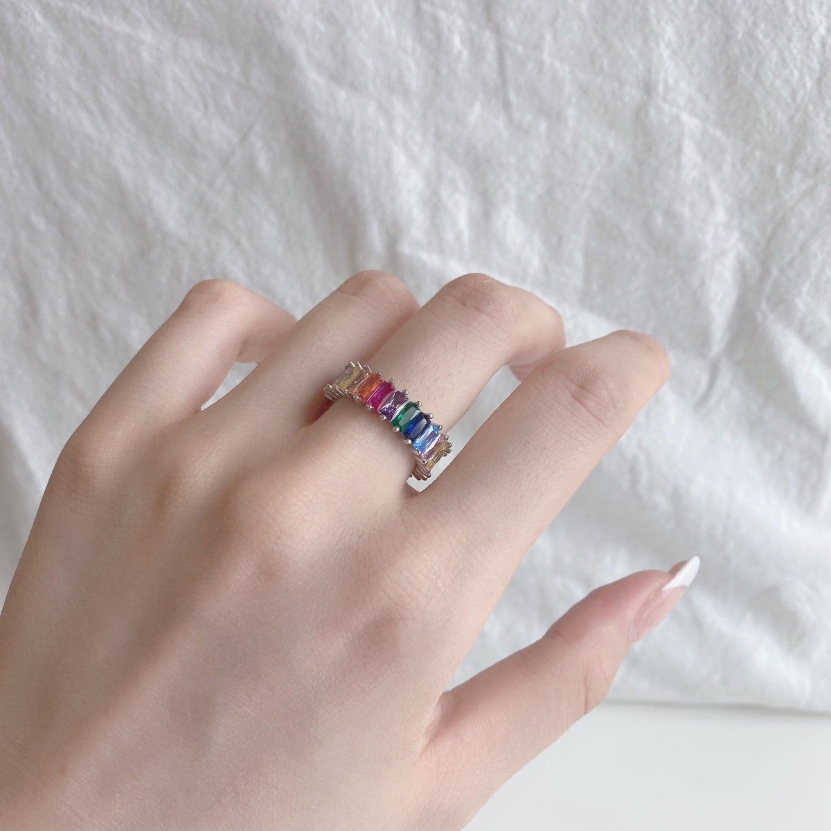 [Rose Tomorrow]Unique Colorful Radiant Cut RIng