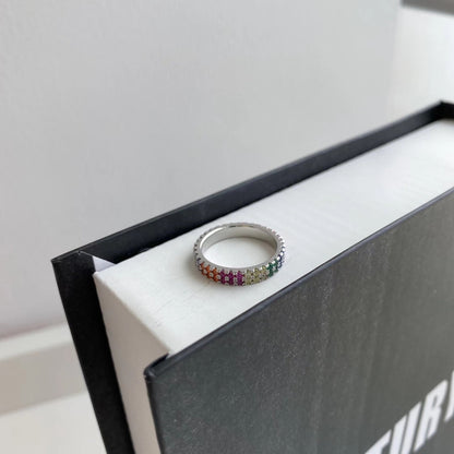 [Rose Tomorrow]Unique Colorful Round Cut Tennis Ring