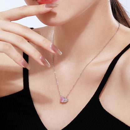 [Rose Tomorrow]Dazzling Square & Heart Shape Necklace