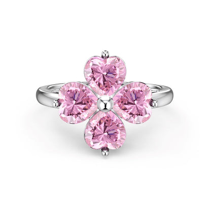 [Rose Tomorrow]Heart-shaped Four-Leaf Clover Ball Ring