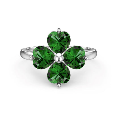 [Rose Tomorrow]Heart-shaped Four-Leaf Clover Ball Ring