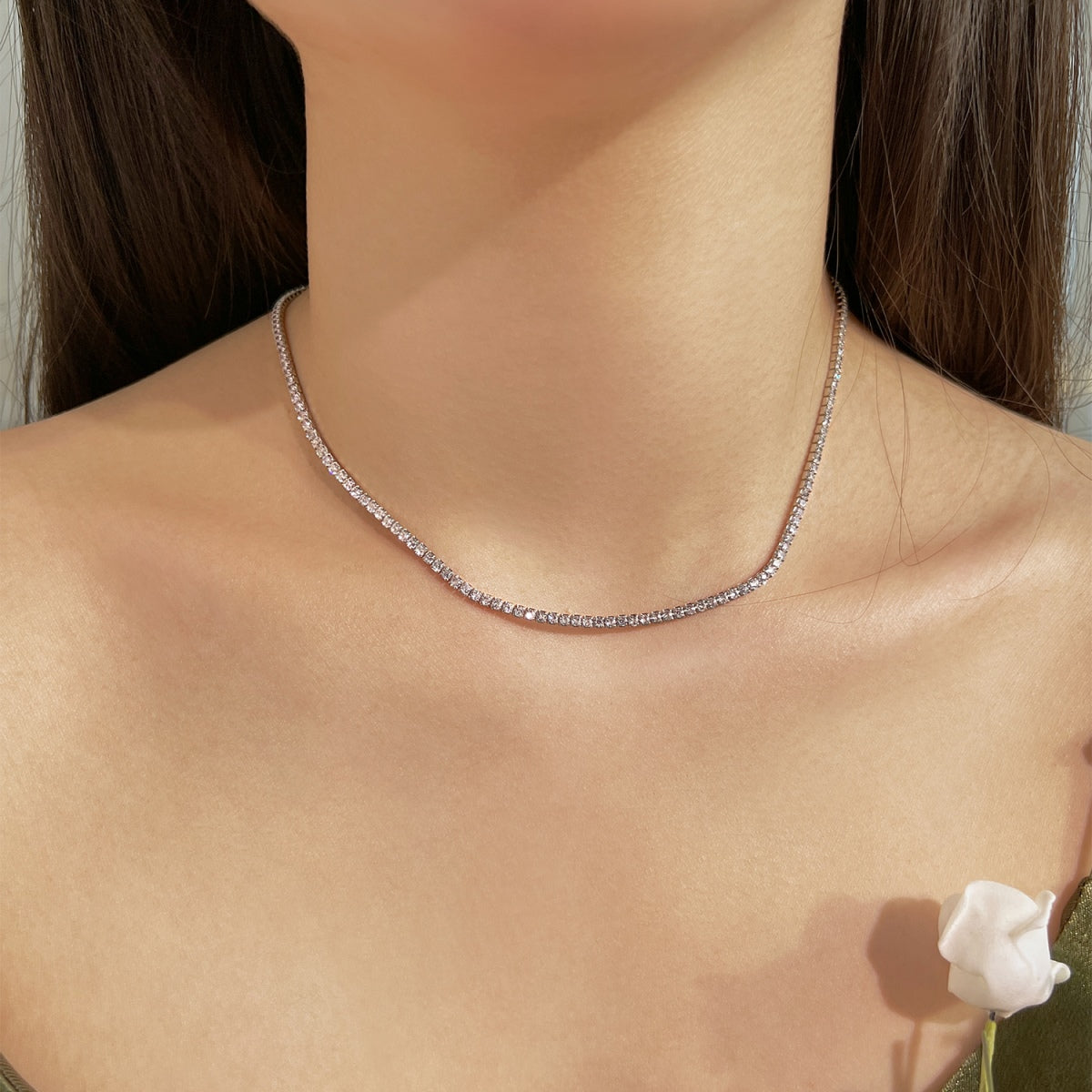 [Rose Tomorrow]Delicate Round Shape Tennis Necklace