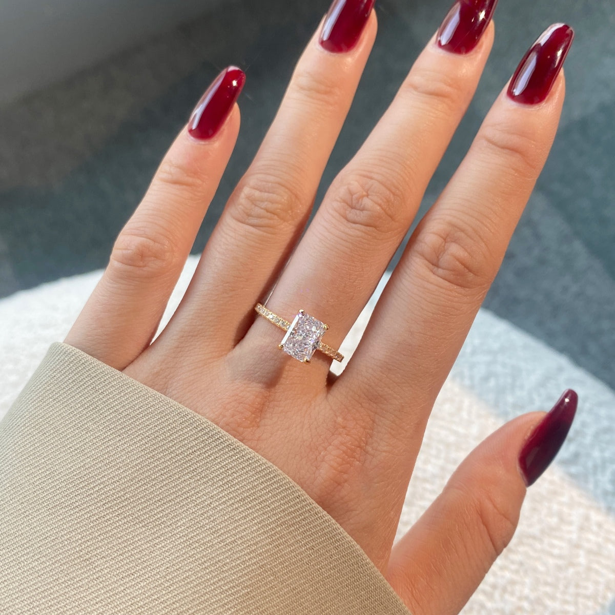 [Rose Tomorrow]2.0 Carat Dazzling Sparkling Radiant Cut Party Ring