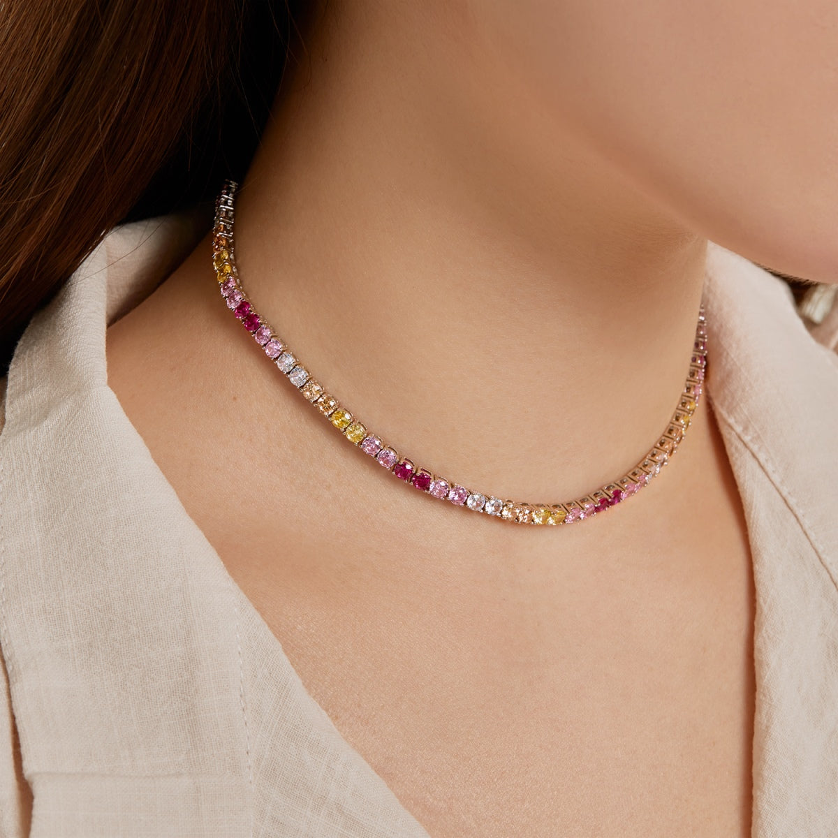 [Rose Tomorrow]Delicate Colorful Tennis Necklace