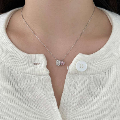 [Rose Tomorrow]Dazzling Square & Heart Shape Necklace