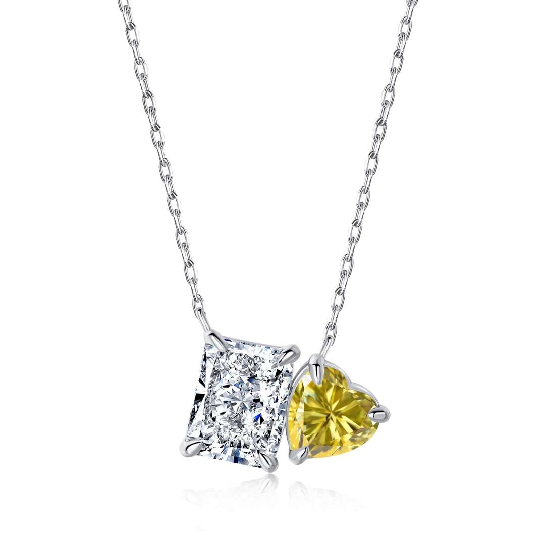 [Rose Tomorrow]Dazzling Square & Heart Shape Necklace