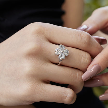 [Rose Tomorrow]Heart-shaped Four-Leaf Clover Ball Ring