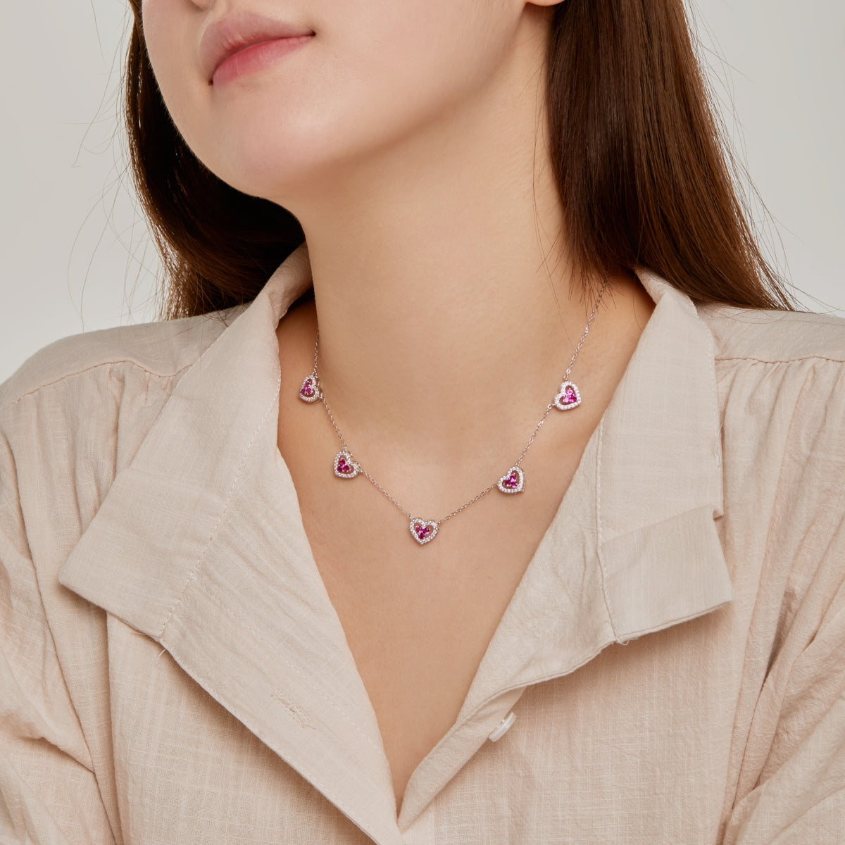 [Rose Tomorrow]Sparkling Five Heart Necklace