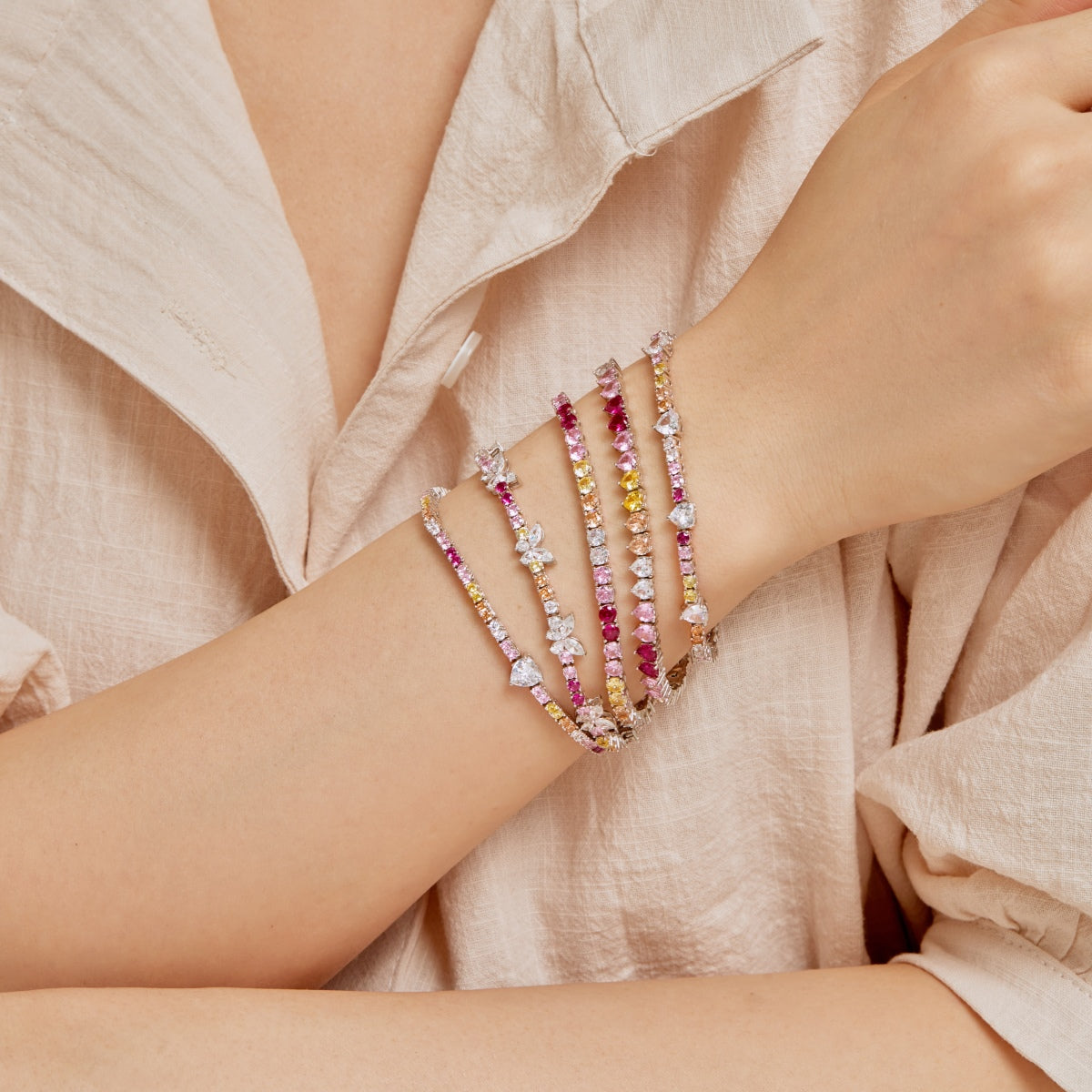 [Rose Tomorrow]Radiant Colorful Round Cut Tennis Bracelet