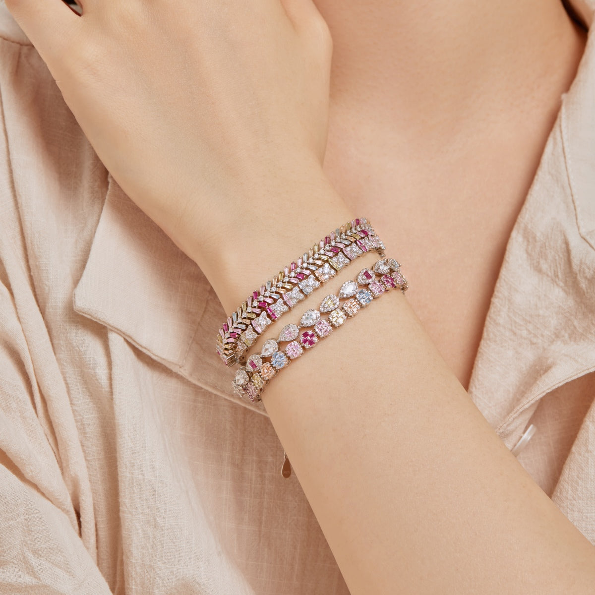 [Rose Tomorrow]Delicate Colorful Emerald Cut Daily Bracelet