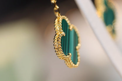 [Rose Tomorrow]CLOVER EARRINGS GOLD MALACHITE DIAMOND 3 MOTIF