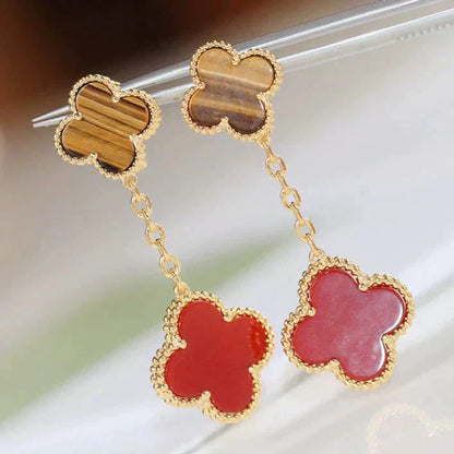 [Rose Tomorrow]CLOVER  2 MOTIF  TIGER EYE CARNELIAN EARRINGS