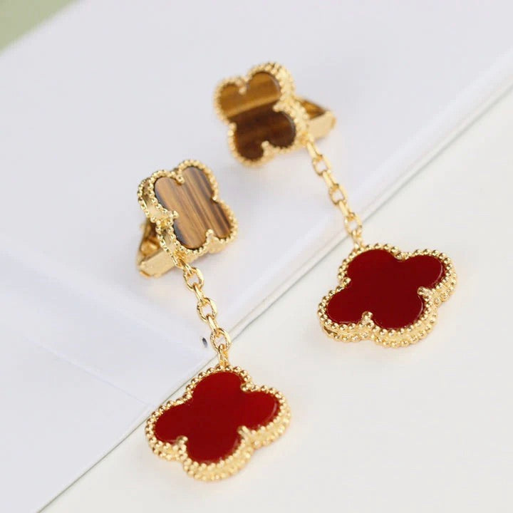 [Rose Tomorrow]CLOVER  2 MOTIF  TIGER EYE CARNELIAN EARRINGS