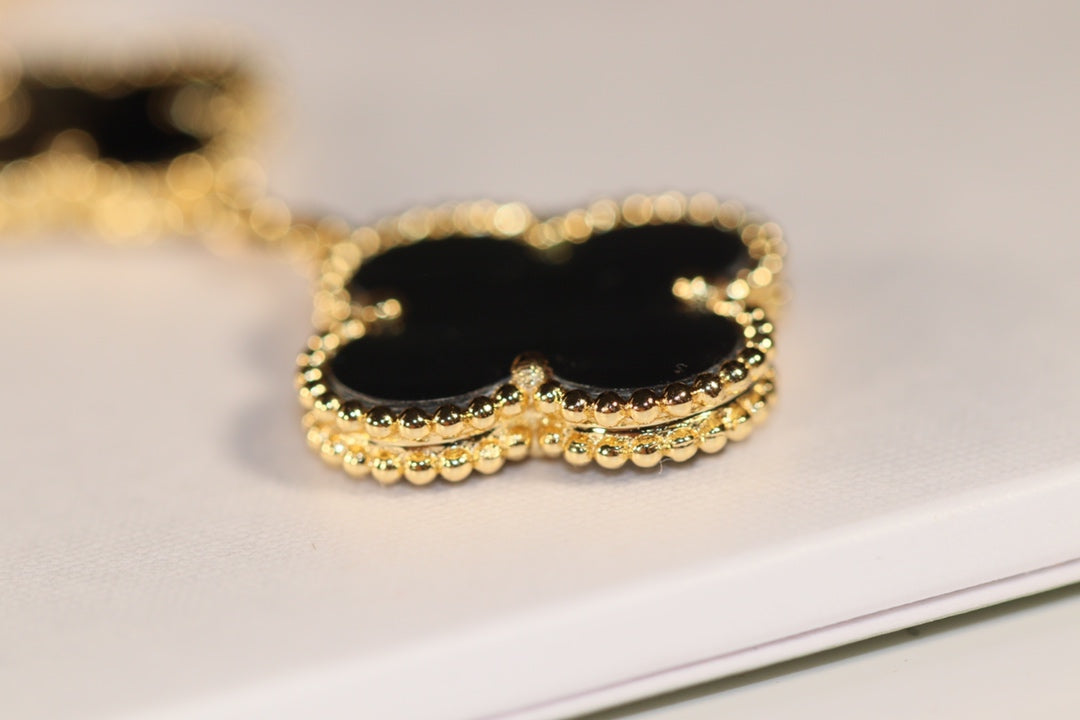 [💎ROSE💎]CLOVER EARRINGS GOLD ONYX MOP 3 MOTIF