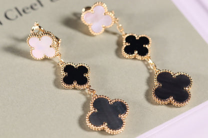 [💎ROSE💎]CLOVER EARRINGS GOLD ONYX MOP 3 MOTIF