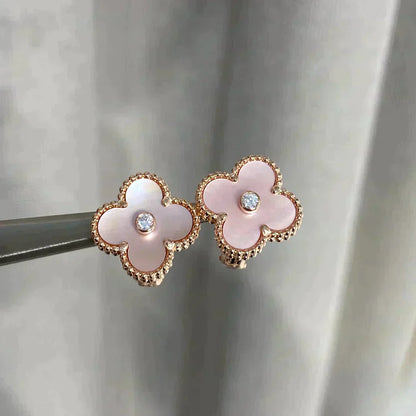 [Rose Tomorrow]CLOVER MEDIUM 1 MOTIFS  PINK MOP DIAMOND EARRINGS