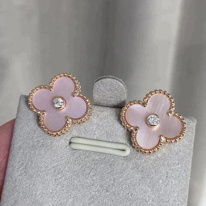 [Rose Tomorrow]CLOVER MEDIUM 1 MOTIFS  PINK MOP DIAMOND EARRINGS