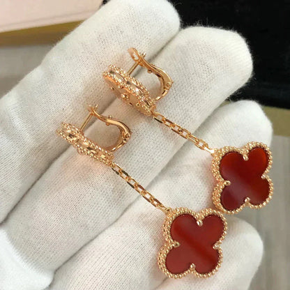 [Rose Tomorrow]CLOVER 2 MOTIF  LASER CARNELIAN EARRINGS