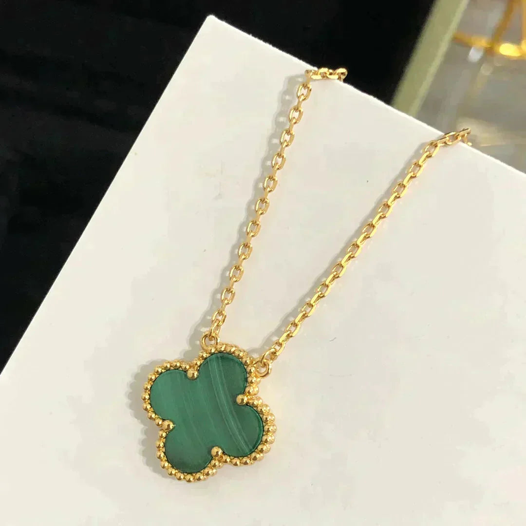 [Rose Tomorrow]CLOVER 15MM MALACHITE SINGLE FLOWER  NECKLACE