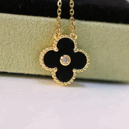 [Rose Tomorrow]CLOVER 15MM DIAMOND ONYX NECKLACE