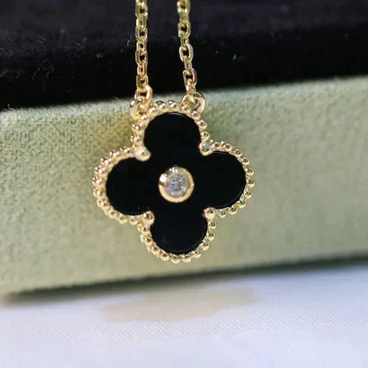 [Rose Tomorrow]CLOVER 15MM DIAMOND ONYX NECKLACE