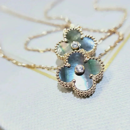 [💎ROSE💎]CLOVER 15MM DIAMOND AND MOTHER-OF-GREY NECKLACE