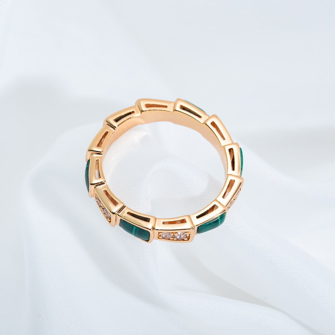 [Rose Tomorrow]SERPENTI RING PINK GOLD MALACHITE DIAMOND 3MM