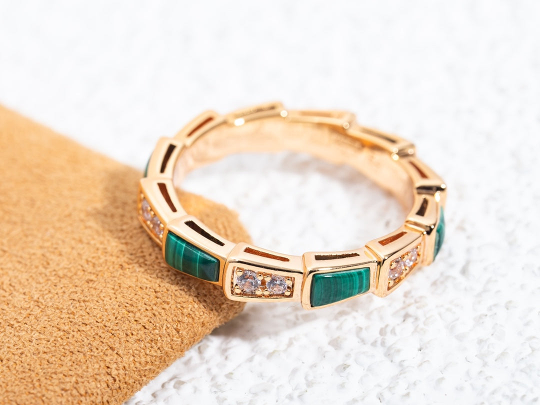 [Rose Tomorrow]SERPENTI RING PINK GOLD MALACHITE DIAMOND 3MM