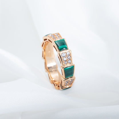 [Rose Tomorrow]SERPENTI RING PINK GOLD MALACHITE DIAMOND PAVED 4MM