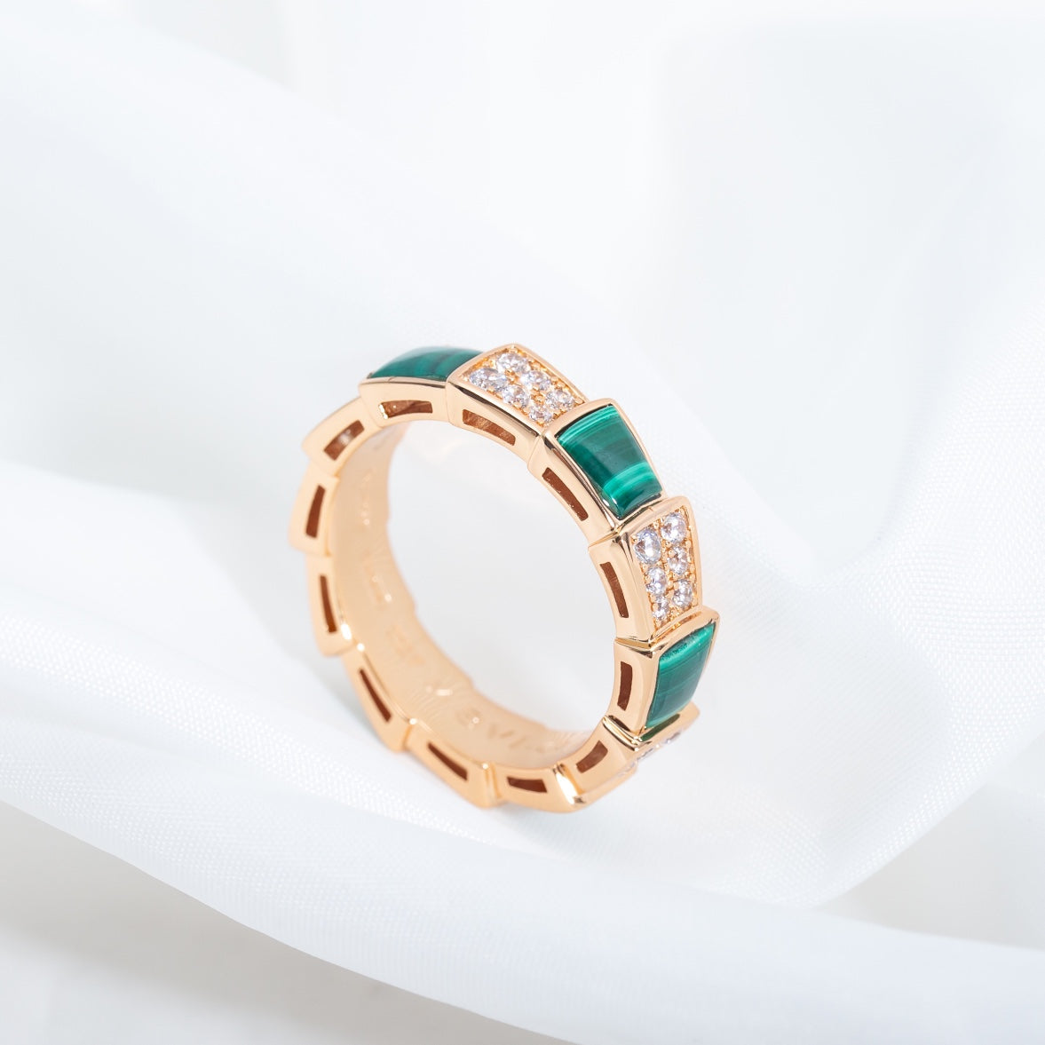 [Rose Tomorrow]SERPENTI RING PINK GOLD MALACHITE DIAMOND PAVED 4MM