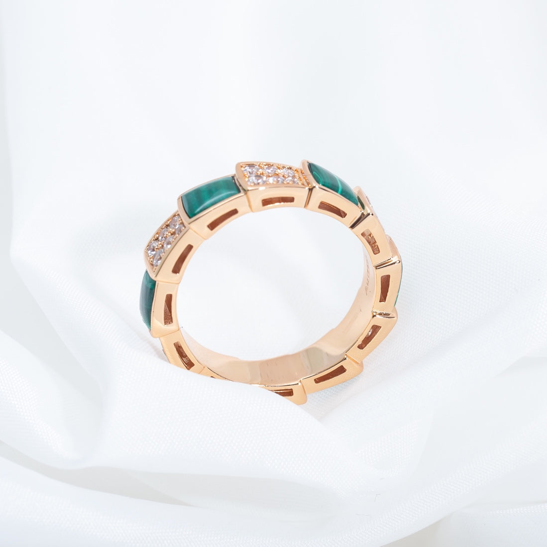 [Rose Tomorrow]SERPENTI RING PINK GOLD MALACHITE DIAMOND PAVED 4MM