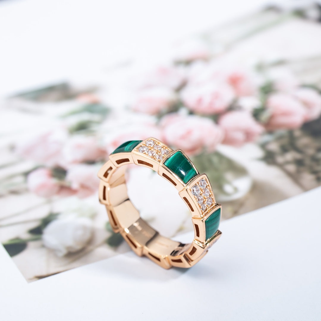 [Rose Tomorrow]SERPENTI RING PINK GOLD MALACHITE DIAMOND PAVED 4MM